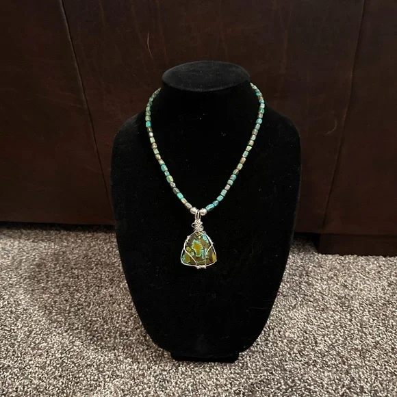 Hand Crafted “One of a Kind” Turquoise Pendant & Sterling Silver Necklace - Picture 2 of 4